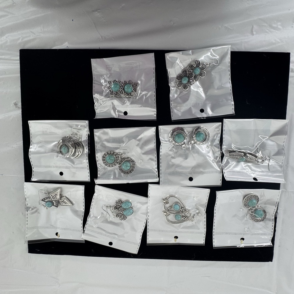 Wholesale  Jewelry‎  Earrings 10 Pair Costume Silver & Turquoise  Colored  New